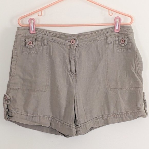 AB Studio Casual Beige Shorts Linen Blend Lightweight Side Pockets, Women's Sz 8 - Picture 1 of 8
